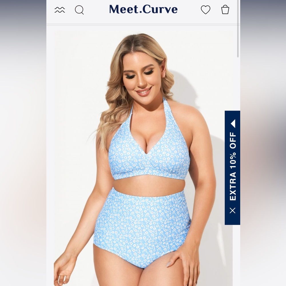 Meet Curve Blue Floral High Waste Bikini